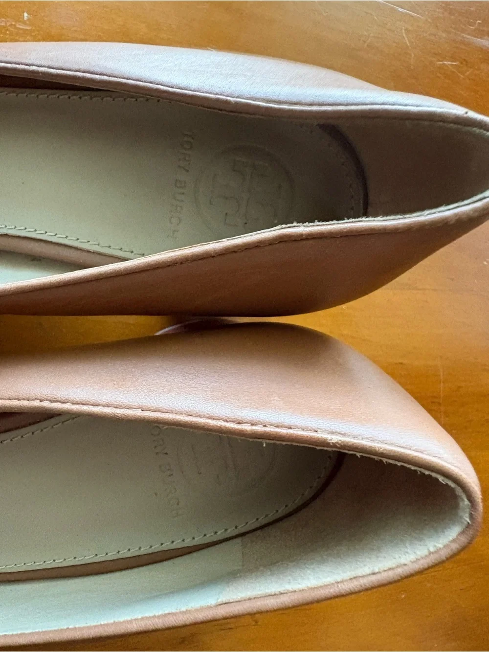 Tory Burch Brown Leather Logo Wedges - Picture 2 of 5